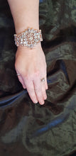 Load image into Gallery viewer, Rose gold crystal Flower wrist corsage, Wedding cuff, BRIDAL WRISTLET

