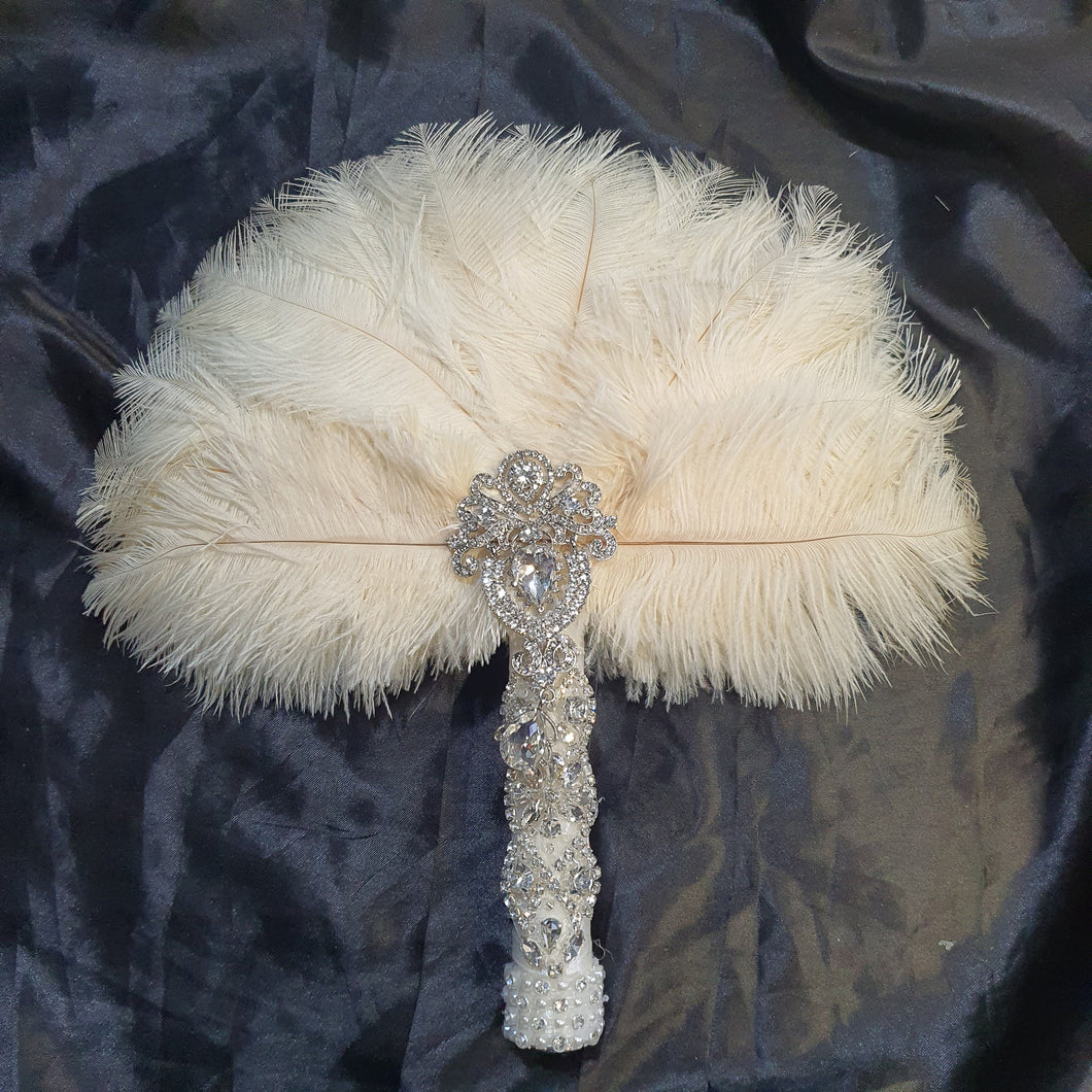 Feather Fan bridal hand fan, Ostrich feather wedding fan. by Crystal wedding uk