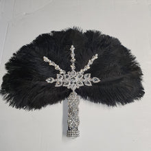 Load image into Gallery viewer, Feather wedding  Fan gold Ostrich feather Gatsby fan 1920&#39;s bouquet by Crystal wedding uk
