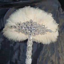 Load image into Gallery viewer, Ivory Feather Fan, Brides wedding bouquet  fan style 1920&#39;s event - any colour as custom made by Crystal wedding uk

