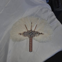 Load image into Gallery viewer, White feather fan , rose gold  bouquet, Great Gatsby wedding style 1920&#39;s - any colour as custom made by Crystal wedding uk
