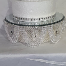Load image into Gallery viewer, Pearl  and crystal droplet cake stand, wedding cake stand,  round or square by Crystal wedding uk
