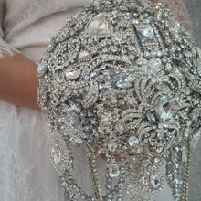 Load image into Gallery viewer, Brooch bouquet, Jewel crystal wedding bouquet. Crystal Bridal Brooch Bouquet, cascade Jewel bouquet
