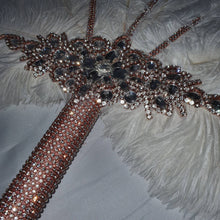 Load image into Gallery viewer, White feather fan , rose gold  bouquet, Great Gatsby wedding style 1920&#39;s - any colour as custom made by Crystal wedding uk

