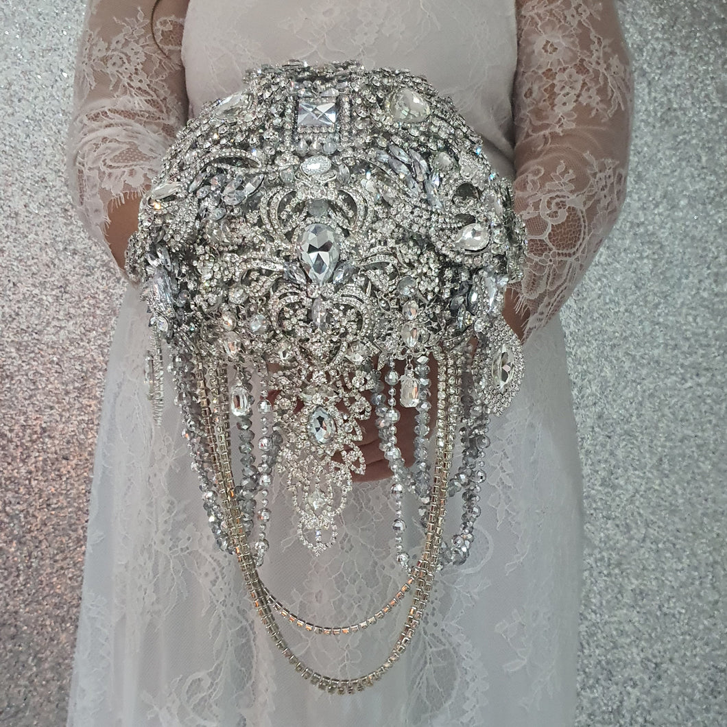 Brooch bouquet, Jewel crystal wedding bouquet. Crystal Bridal Brooch Bouquet, cascade Jewel bouquet