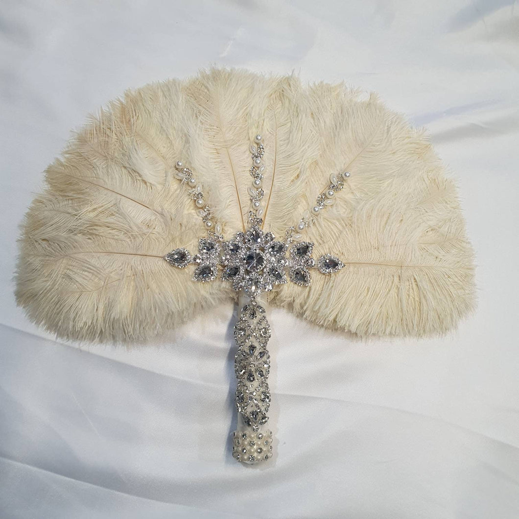 Feather Fan wedding bouquet,  Ostrich feather bouquet by Crystal wedding uk