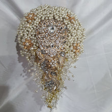 Load image into Gallery viewer, Pearl cascade teardrop  brooch  bouquet Jeweled  art deco gatsby vintage style. by Crystal wedding uk
