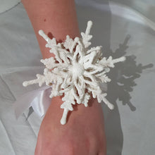 Load image into Gallery viewer, Snowflake wrist corsage for a Winter wedding Wrist 3D Corsage - by Crystal wedding uk
