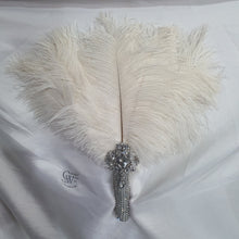 Load image into Gallery viewer, 3  feather fans, wedding hand fan - any colour as custom made by Crystal wedding uk
