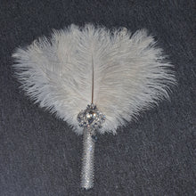 Load image into Gallery viewer, 3  feather fans, wedding hand fan - any colour as custom made by Crystal wedding uk
