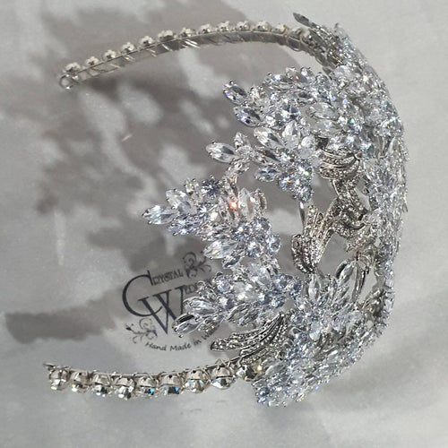 large Vintage couture inspired crystal tiara side hair piece