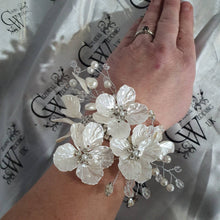 Load image into Gallery viewer, Wedding Bracelet Jewellery, resin flower Crystal Vintage cuff, Prom, Wedding Bride corsage, bridesmaid Bracelet by Crystal wedding uk
