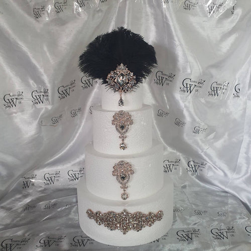 Feather cake topper 1920's rhinestone cake decor Great Gatsby rhinestone brooch cake topper. by Crystal wedding uk