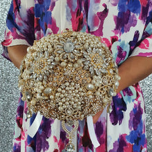 Load image into Gallery viewer, Gold Brooch  bouquet, jewel bouquet, Full jeweled bouquets. by Crystal wedding uk
