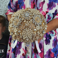 Load image into Gallery viewer, Gold Brooch  bouquet, jewel bouquet, Full jeweled bouquets. by Crystal wedding uk
