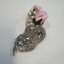 Load image into Gallery viewer, Crystal brooch  buttonhole  with Pearls &amp; pink Foam roses by Crystal wedding uk
