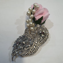 Load image into Gallery viewer, Crystal brooch wrist corsage with Pearls &amp; Foam roses by Crystal wedding uk
