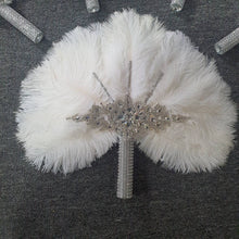 Load image into Gallery viewer, Set of 5 Feather Fan bouquets, Ostrich feathers,Great Gatsby wedding style 1920&#39;s - any colour as custom made by Crystal wedding uk
