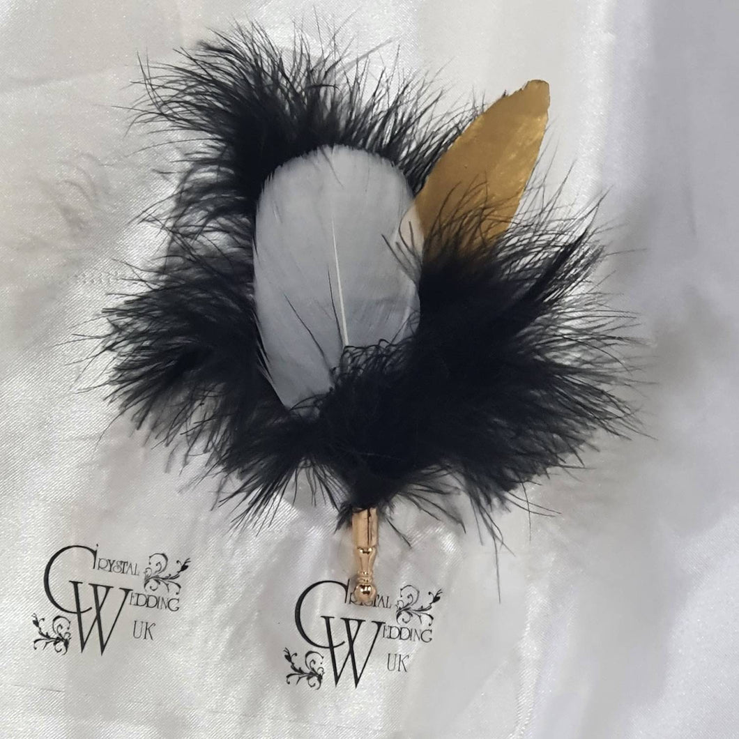 Feather buttonhole Boutonnière,  Great Gatsby wedding style -ANY COLOUR by Crystal wedding uk