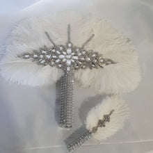 Load image into Gallery viewer, Wedding feather fan &amp; buttonhole set, brides 16&quot; ostrich fan, wedding hand fan any colour as custom made

