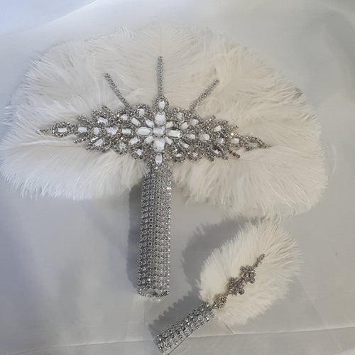 Wedding feather fan & buttonhole set, brides 16