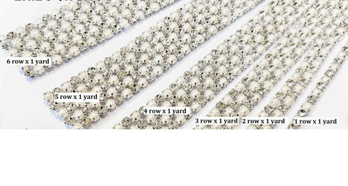 IVORY Pearl & Clear rhinestone Diamante trim ribbon banding for wedding cake decoration  1 yard