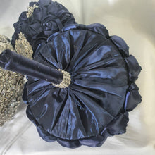 Load image into Gallery viewer, Bridesmaid Satin rose &amp; crystal brooch bouquet by Crystal wedding uk
