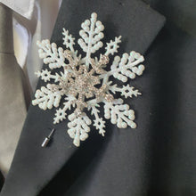 Load image into Gallery viewer, Rhinestone Snowflake Boutonniere - Grooms Boutonniere for a Winter  Wedding - Christmas Wedding
