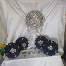 Load image into Gallery viewer, Bridesmaid Satin rose &amp; crystal brooch bouquet by Crystal wedding uk
