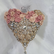 Load image into Gallery viewer, BROOCH BOUQUET Heart shaped brooch bouquet ribbon rose,  jewel heart wedding bouquet. by Crystal wedding uk
