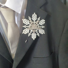 Load image into Gallery viewer, Rhinestone Snowflake Boutonniere - Grooms Boutonniere for a Winter  Wedding - Christmas Wedding
