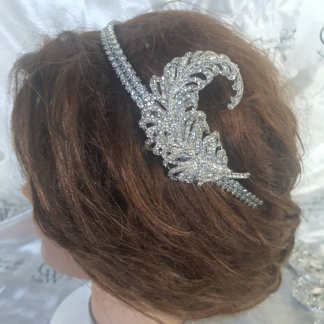 Crystal Vintage style 'Feather'  Wedding Hairband   Bridesmaid  hairpiece. Great Gatsby Vintage Glam Art Deco by Crystal wedding uk