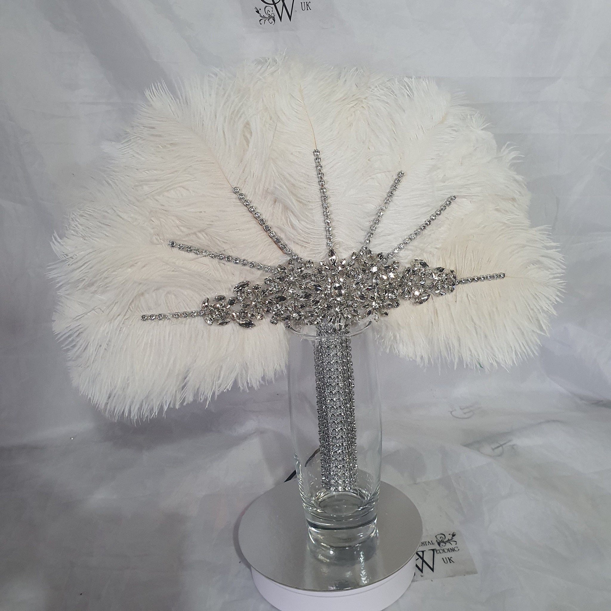 OFF WHITE Wedding feather fan, brides ostrich fan, wedding hand fan- c –  Crystal Wedding uk, image size:2048x2048