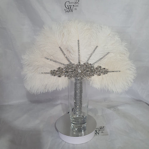 OFF WHITE Wedding feather fan, brides ostrich fan, wedding hand fan- custom made by Crystal wedding uk