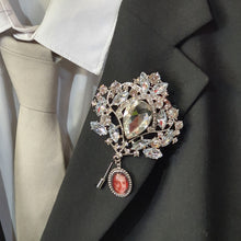 Load image into Gallery viewer, Photo Wedding Charm Boutonniere, Personalised buttonhole, dress corsage, Silver brooch photo, Wedding Buttonhole Pin. by Crystal wedding uk
