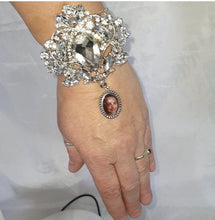 Load image into Gallery viewer, Photo Wedding  charm corsage, Personalised corsage, wrist corsage, Silver brooch photo, Wedding bracelet by Crystal wedding uk
