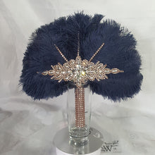 Load image into Gallery viewer, Wedding feather fan, Navy brides ostrich fan, wedding hand fan, Great Gatsby  any colour as custom made by Crystal wedding uk
