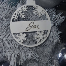 Load image into Gallery viewer, Snowflake Tree bauble made using Swarovski elements, Personalised bauble, Monogram name hanging tree decoration By Crystal wedding uk
