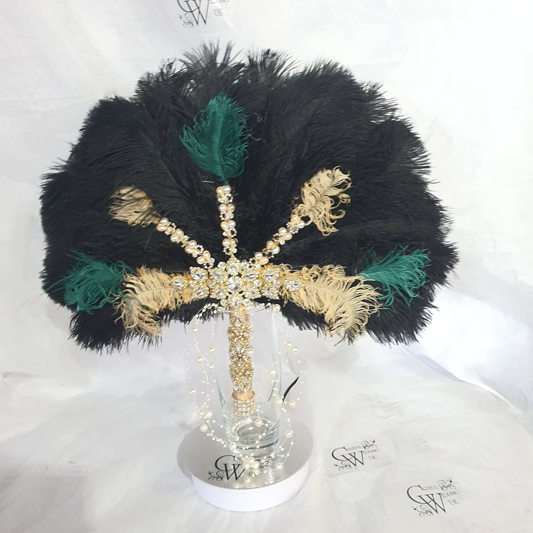Wedding feather fan, brides ostrich fan, wedding hand fan, Great Gatsby  any colour as custom made by Crystal wedding uk