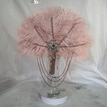 Load image into Gallery viewer, Blush feather fan bouquet cascade, pink Great Gatsby wedding style 1920&#39;s - any colour as custom made by Crystal wedding uk
