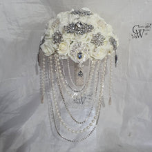 Load image into Gallery viewer, Crystal Brooch and Pearl drape  bouquet by Crystal wedding uk
