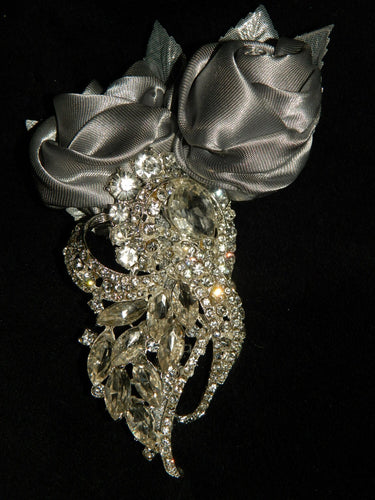 Ava brooch satin rose buttonhole by Crystal wedding uk
