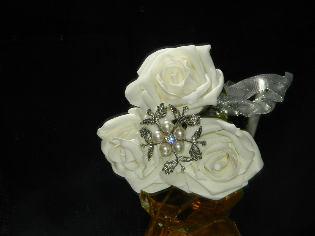 Rose and Crystal brooch flower girl wand