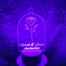 Load image into Gallery viewer, LED Wedding Cake topper - rose design, Engraved Acrylic light-up by Crystal wedding uk
