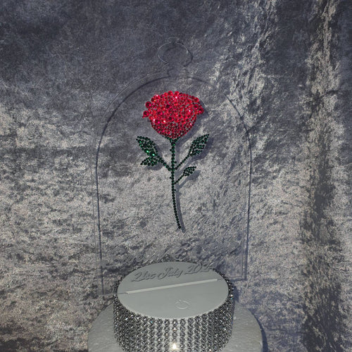 Crystal rose Cake topper - red rose design, Engraved Acrylic light-up by Crystal wedding uk