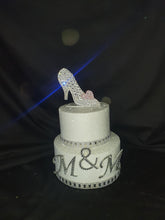 Load image into Gallery viewer, Glass Slipper Cake topper - Swarovski crystal elements - FAIRYTALE princess shoe design, Cake decoration by Crystal wedding uk

