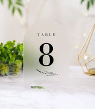 Load image into Gallery viewer, Wedding Table Numbers,Arched Table Numbers Printed Acrylic Table sign, Custom Wedding Reception Sign, Wedding Signs, by Crystal Wedding UK
