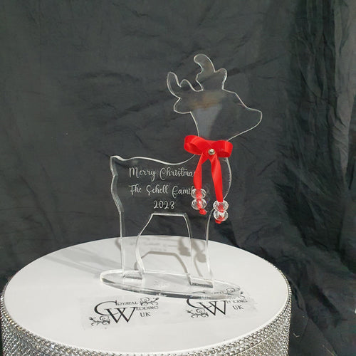 Personalised Reindeer Christmass decoration Plaque Family Name , acrylic ornament gift centrepiece, by Crystal wedding uk