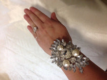 Load image into Gallery viewer, large Vintage inspired crystal and pearl wrist corsage
