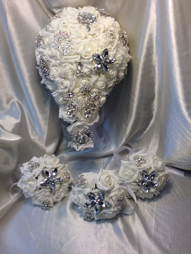 Cascading Rose & Brooch bouquet  and matching items  - all sold  separately